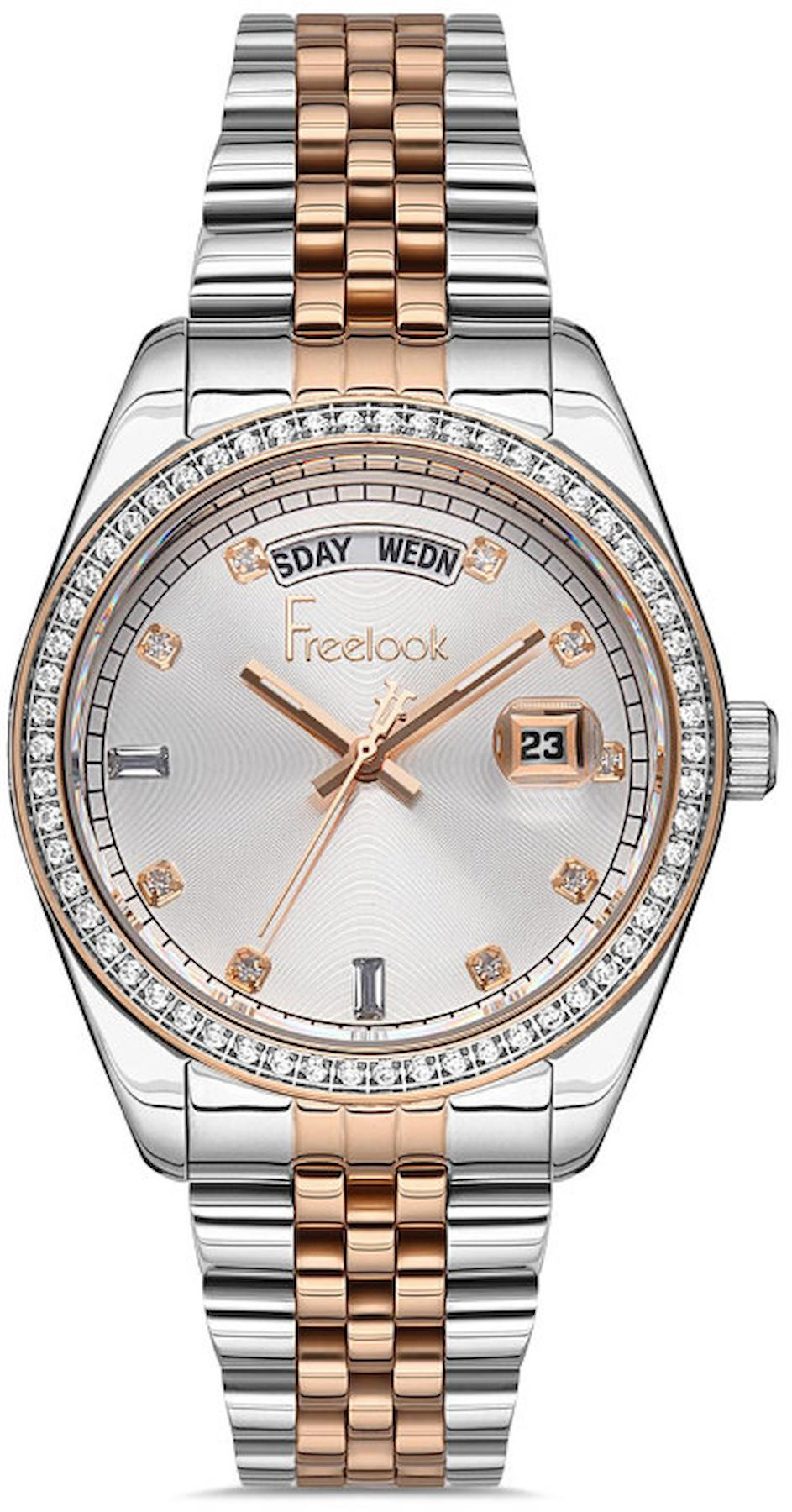 Freelook FL.1.10093.1 Takvimli 36 mm Gri-Rose Gold Çelik Kordon Analog Kadın Kol Saati