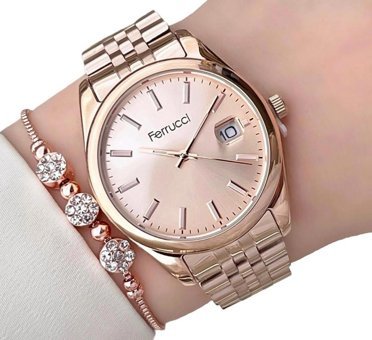 Ferrucci Takvimli 36 mm Rose Gold Çelik Kordon Analog Kadın Kol Saati