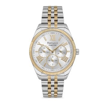 Ferrucci FER.03322FM.01 Takvimli 35 mm Altın-Gri Çelik Kordon Analog Kadın Kol Saati