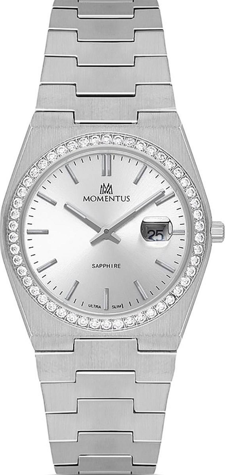 Momentus SS345S-02SS Takvimli 30 mm Gri Çelik Kordon Analog Kadın Kol Saati