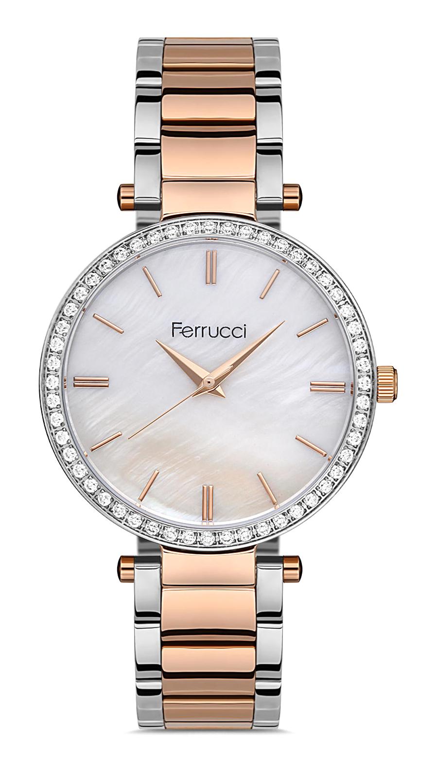 Ferrucci FFQ111614.A6 35 mm Gri-Rose Gold Metal Kordon Analog Kadın Kol Saati