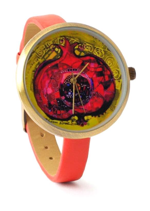 Biggdesign 40 mm Nar Çiçeği Deri Kordon Analog Kadın Kol Saati