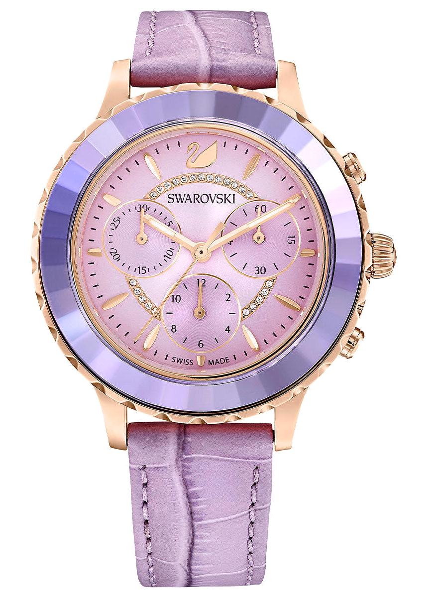 Swarovski SWR5632263 Takvimli 39 mm Mor Deri Kordon Analog Kadın Kol Saati