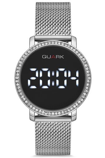 Quark ESH-2-1A 31-35 mm Gri Çelik Kordon Dijital Kadın Kol Saati