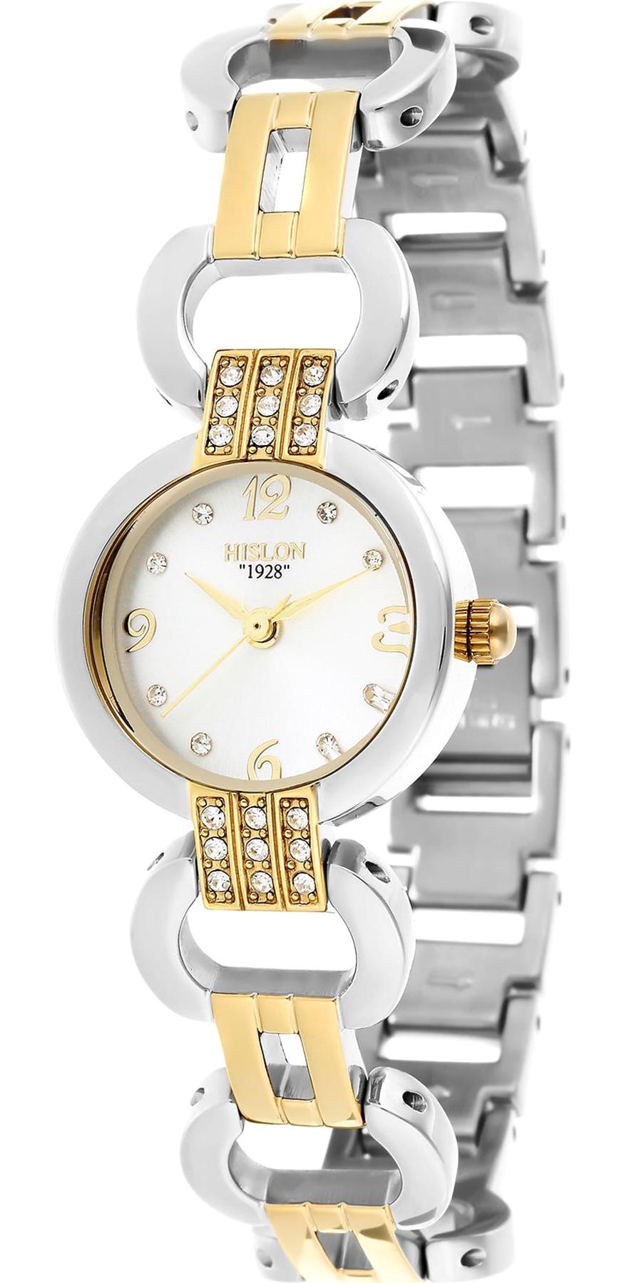 Hislon 3468-22511 25 mm Altın-Gri Çelik Kordon Analog Kadın Kol Saati
