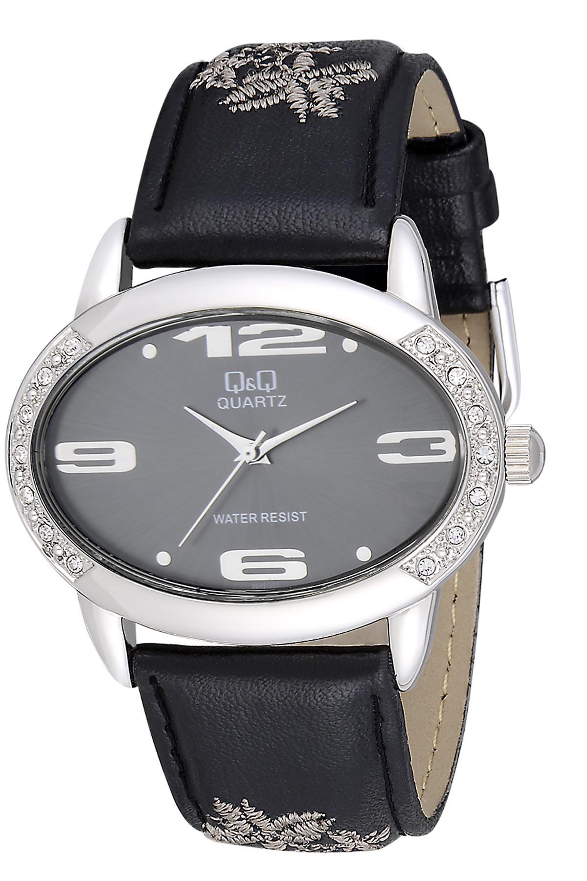 Q&Q 3A843 36 mm Siyah Deri Kordon Analog Kadın Kol Saati