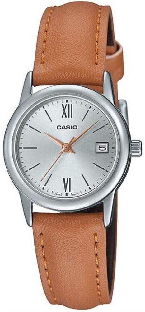 Casio LTP-v002l-7b3udf Takvimli 25 mm Kahverengi Deri Kordon Analog Kadın Kol Saati
