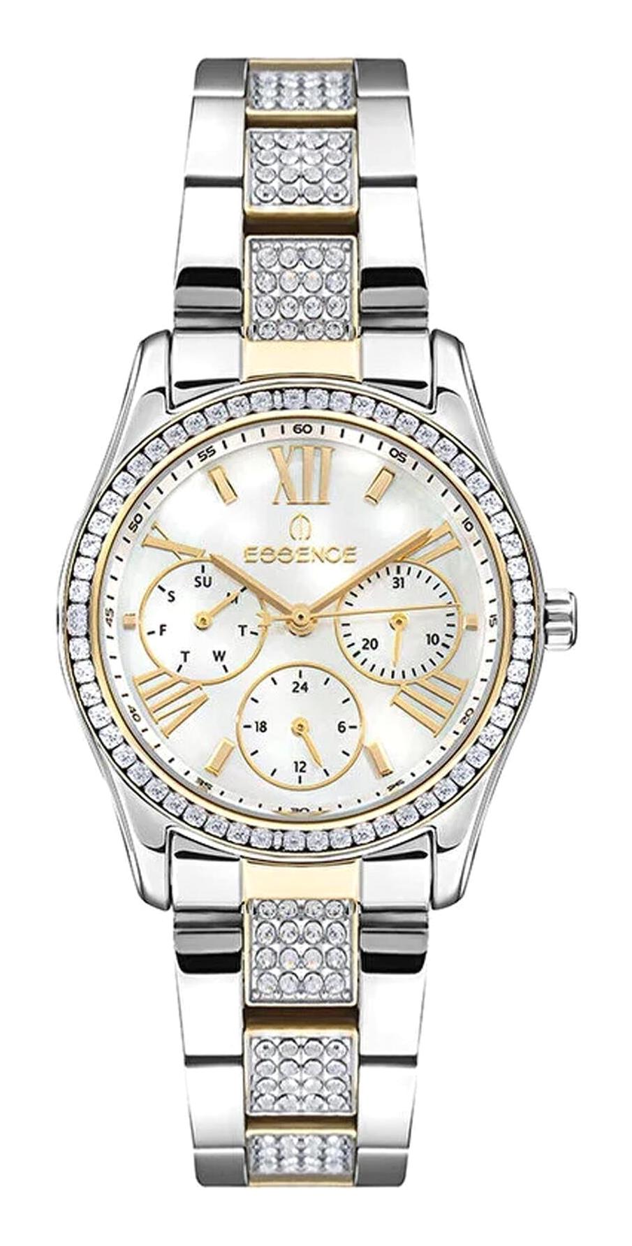 Essence ES6798FE.220 Takvimli 34 mm Altın-Gri Çelik Kordon Analog Kadın Kol Saati
