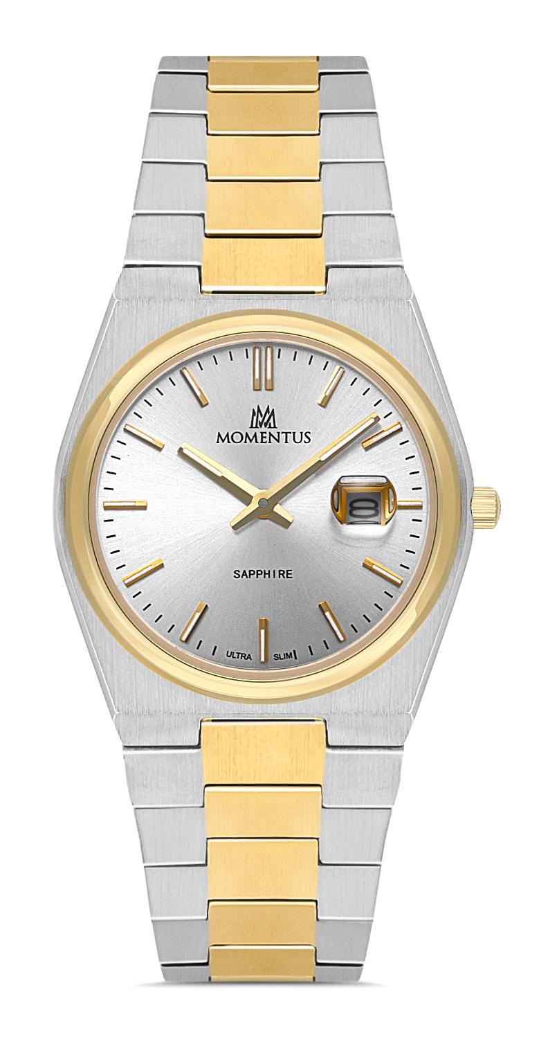 Momentus CS345T-02SG Takvimli 30 mm Altın-Gri Çelik Kordon Analog Kadın Kol Saati