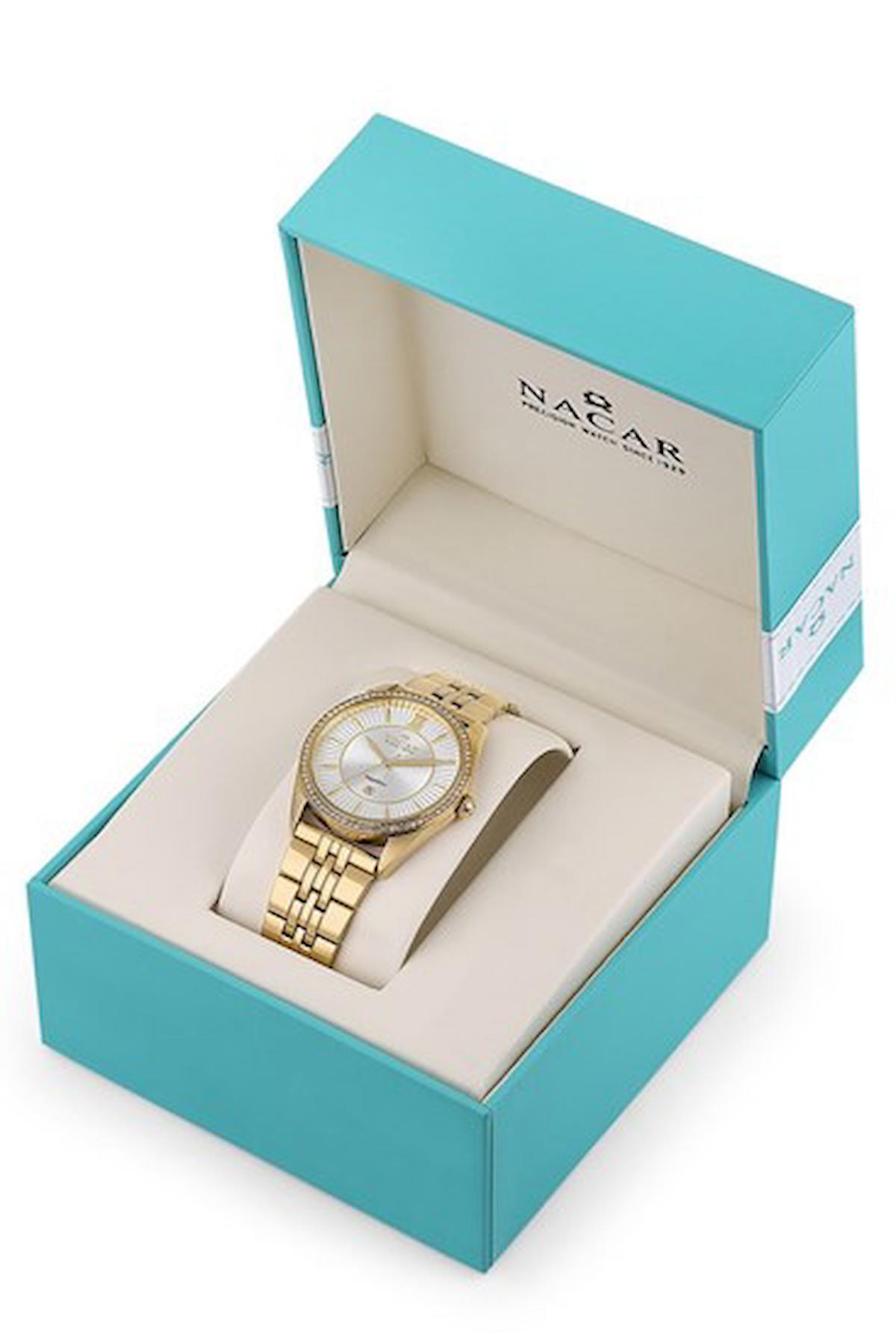 Nacar NC34-39B677-DSMS Takvimli 33 mm Altın Çelik Kordon Analog Kadın Kol Saati