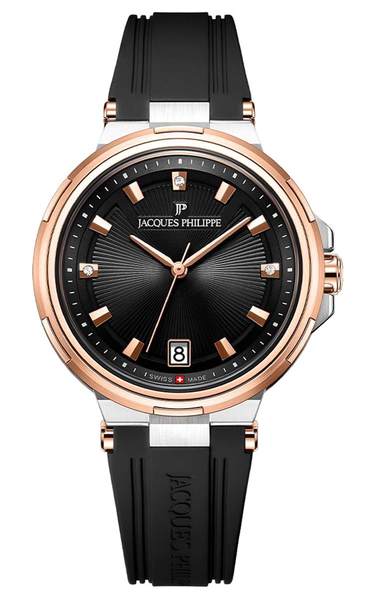 Jacques Philippe JPQLS457411 Takvimli 36 mm Siyah Silikon Kordon Analog Kadın Kol Saati