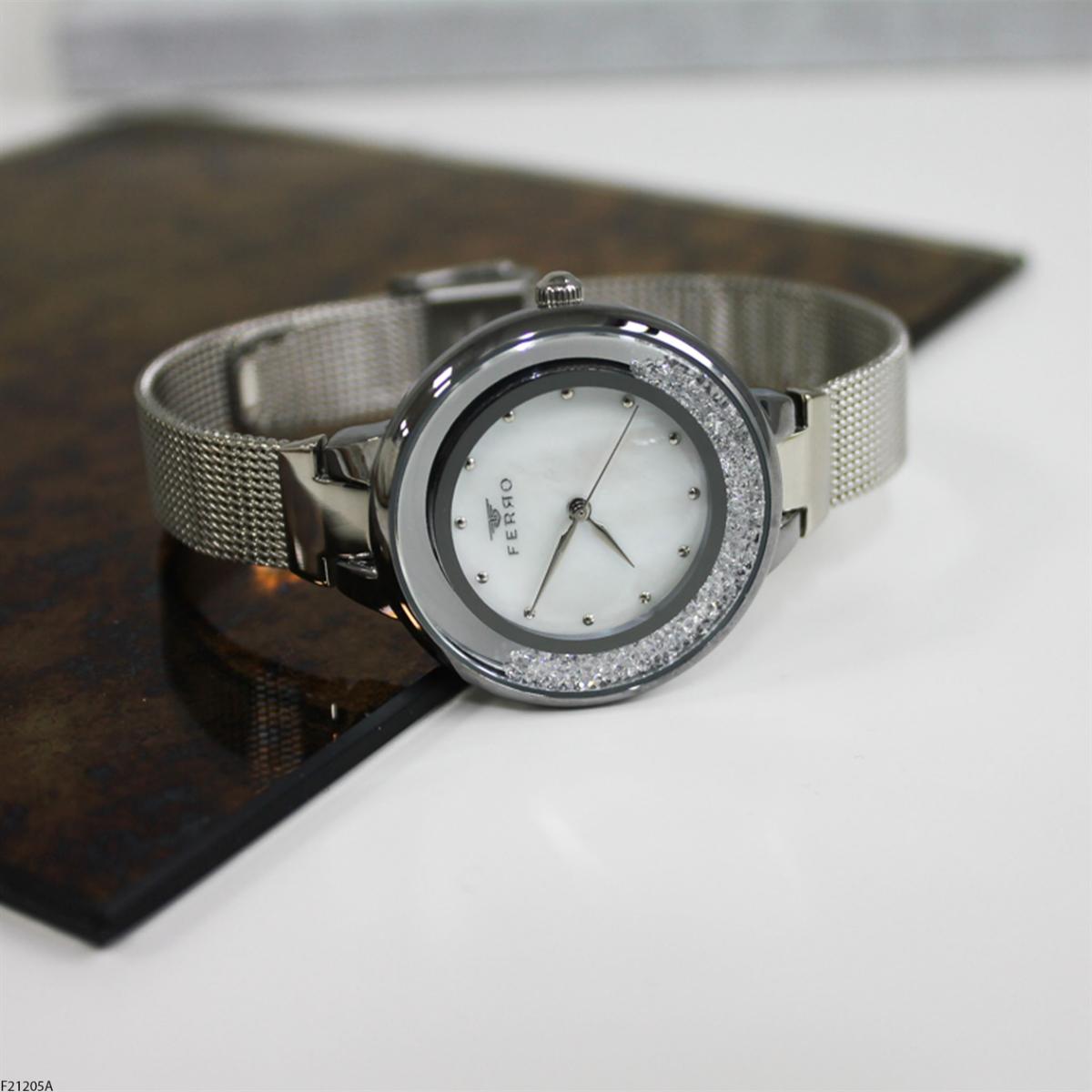 Ferro F21205A 36 mm Gri Metal Kordon Analog Kadın Kol Saati