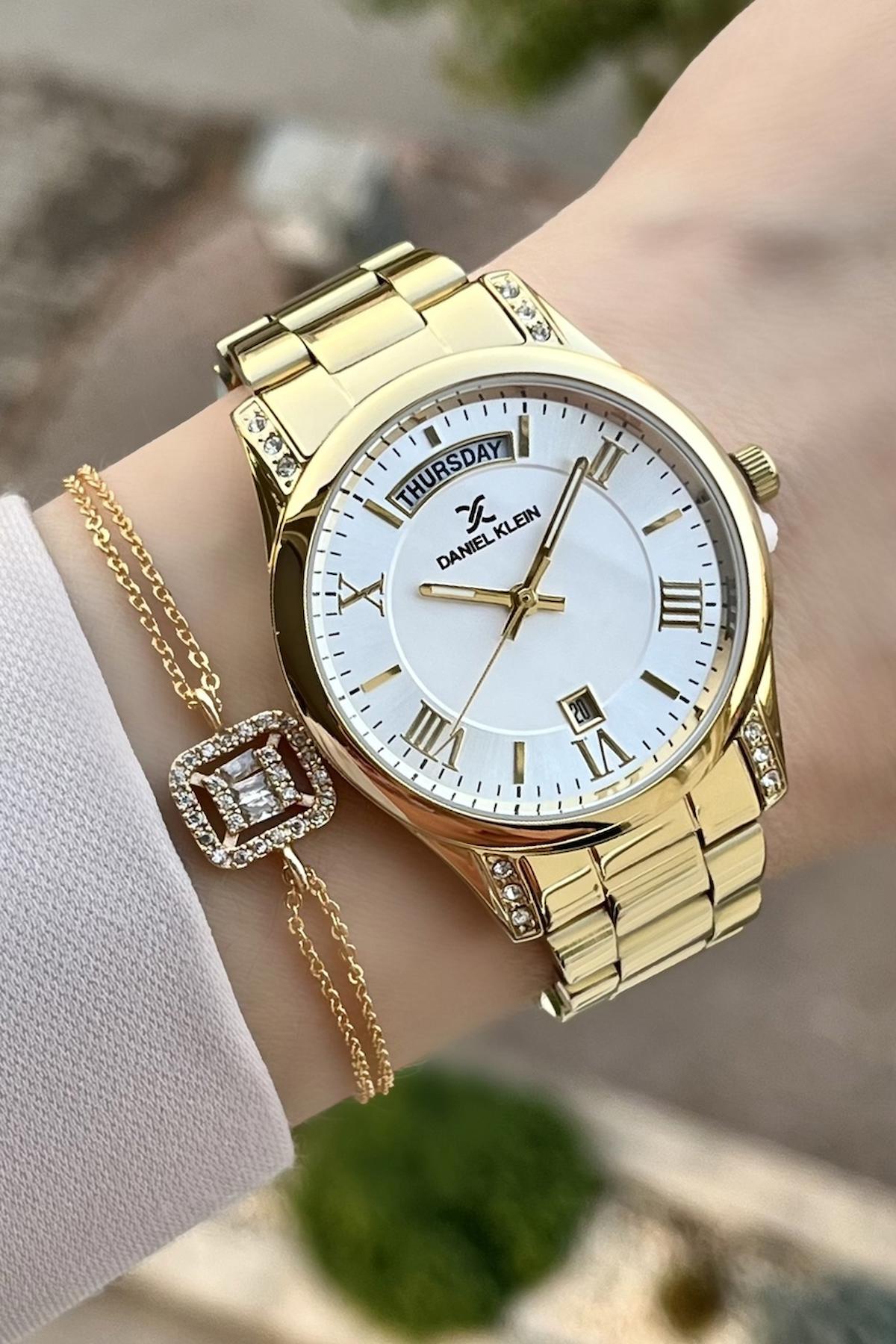 Daniel Klein DKISTE82 Takvimli 35 mm Altın Çelik Kordon Analog Kadın Kol Saati
