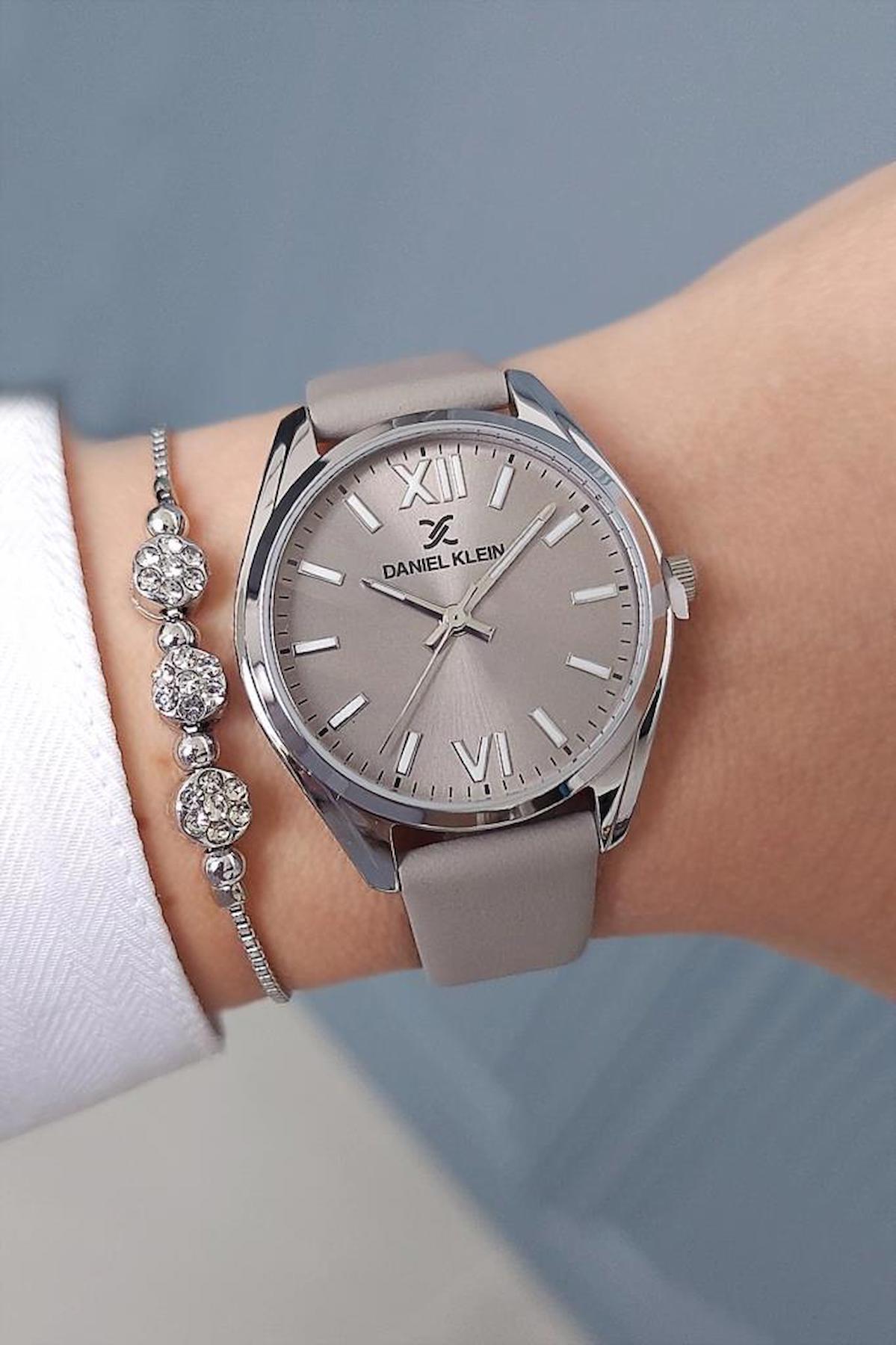 Daniel Klein 34 mm Gri Deri Kordon Analog Kadın Kol Saati