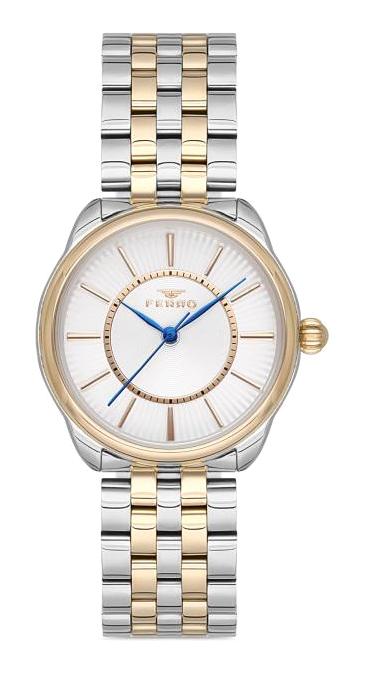 Ferro F21152A-D 32 mm Altın-Gri Metal Kordon Analog Kadın Kol Saati