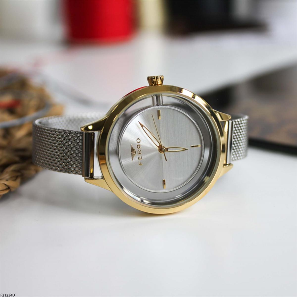 Ferro F21234D 36 mm Gri Çelik Kordon Analog Kadın Kol Saati