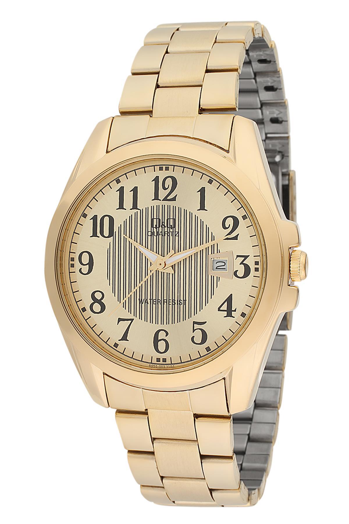 Q&Q 3F61 Takvimli 36 mm Altın Metal Kordon Analog Kadın Kol Saati