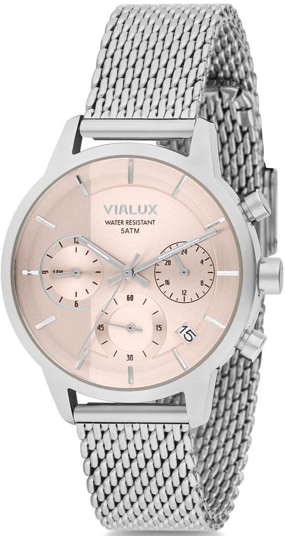Vialux LY552S-12SS Takvimli 35 mm Gri Çelik Kordon Analog Kadın Kol Saati