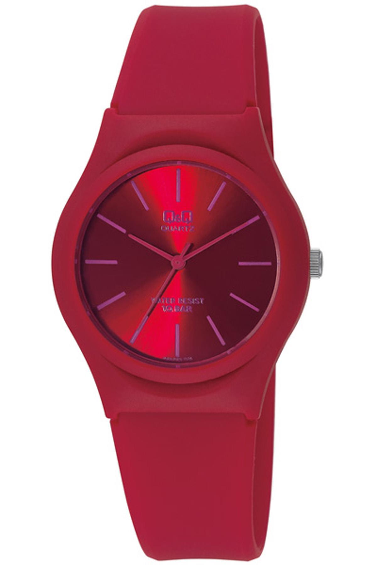 Q&Q 3P68 36 mm Kırmızı Silikon Kordon Analog Kadın Kol Saati