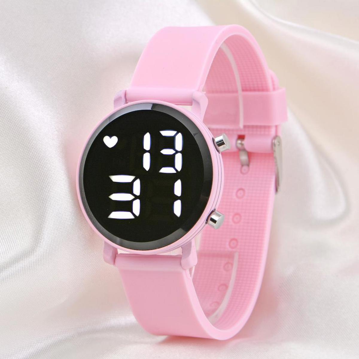 Oleydi 36-40 mm Toz Pembe Silikon Kordon Dijital Kadın Kol Saati
