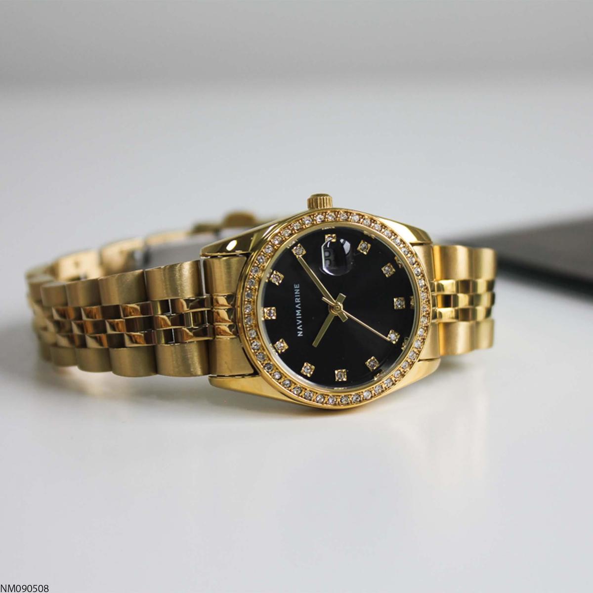 Navimarine NM090508 Takvimli 30 mm Altın Çelik Kordon Analog Kadın Kol Saati