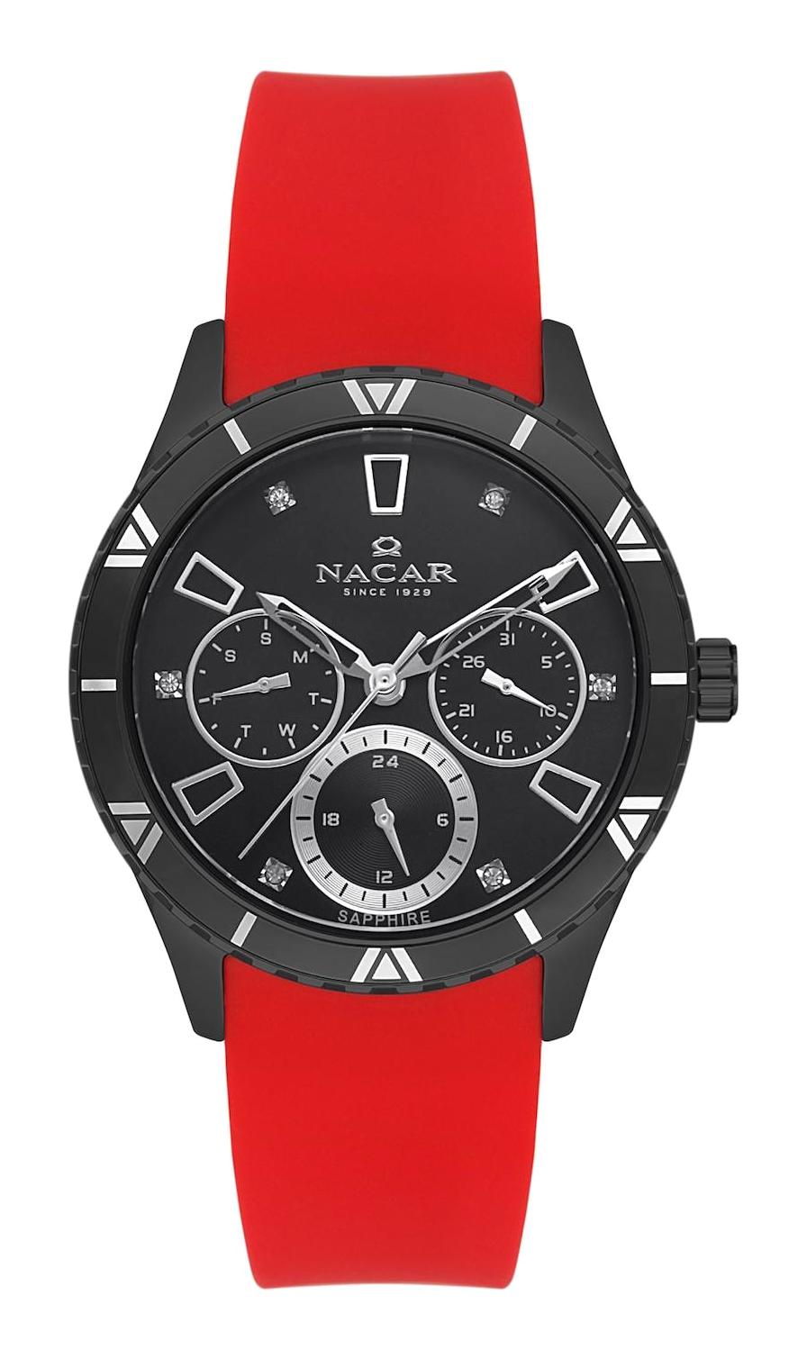 Nacar 38396350-BBS4 Takvimli 36 mm Kırmızı Silikon Kordon Analog Kadın Kol Saati