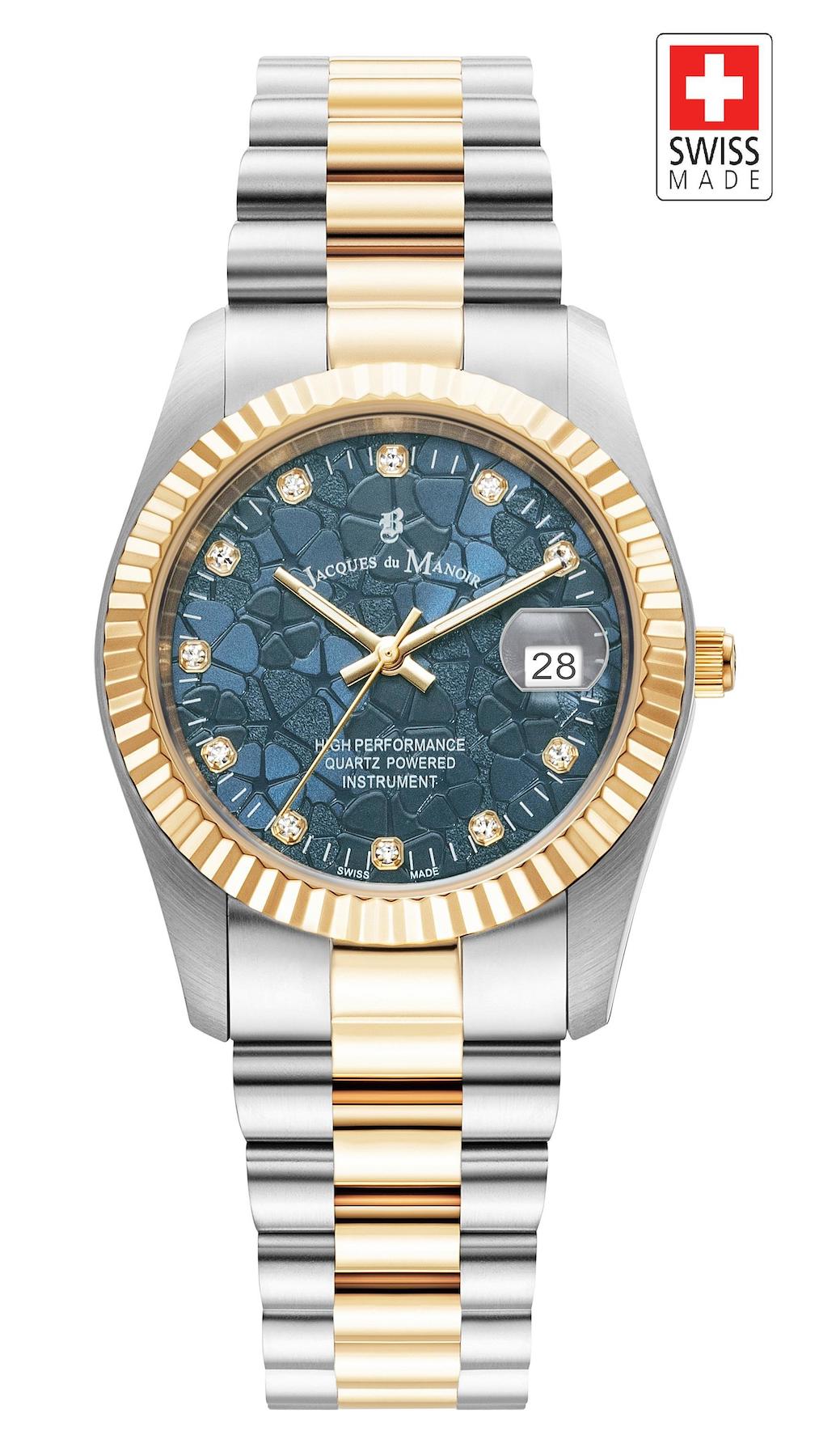 Jacques Du Manoir JWL02603 Takvimli 34 mm Altın-Gri Çelik Kordon Analog Kadın Kol Saati