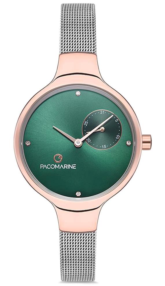 Pacomarine PM.88005.03 Takvimli 34 mm Gri Çelik Kordon Analog Kadın Kol Saati