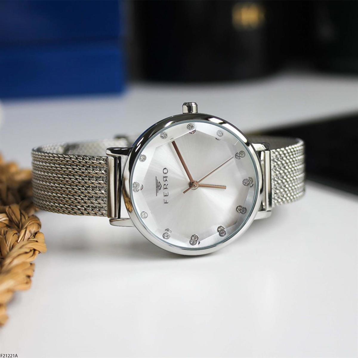 Ferro F21221A 36 mm Gri Çelik Kordon Analog Kadın Kol Saati
