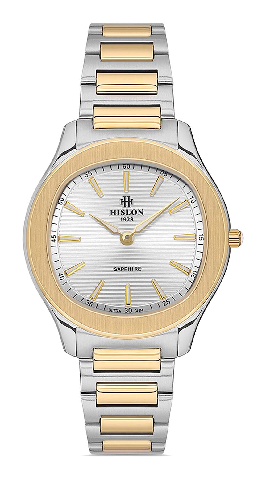 Hislon QL148T-02SG 33 mm Altın-Gri Çelik Kordon Analog Kadın Kol Saati