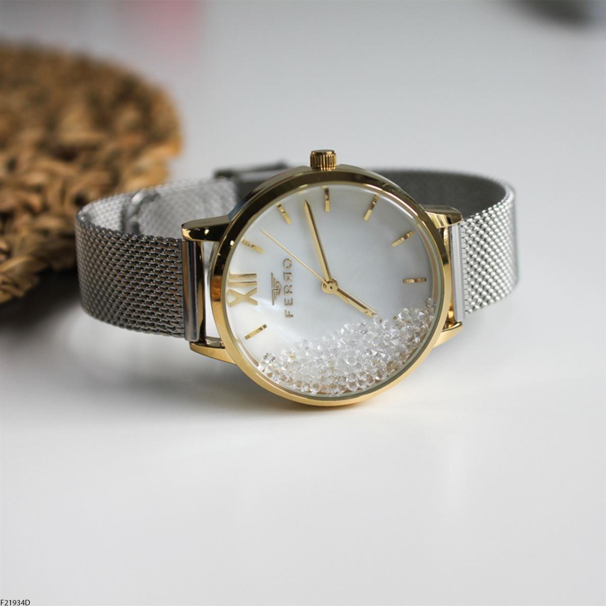 Ferro F21934D 36 mm Gri Metal Kordon Analog Kadın Kol Saati