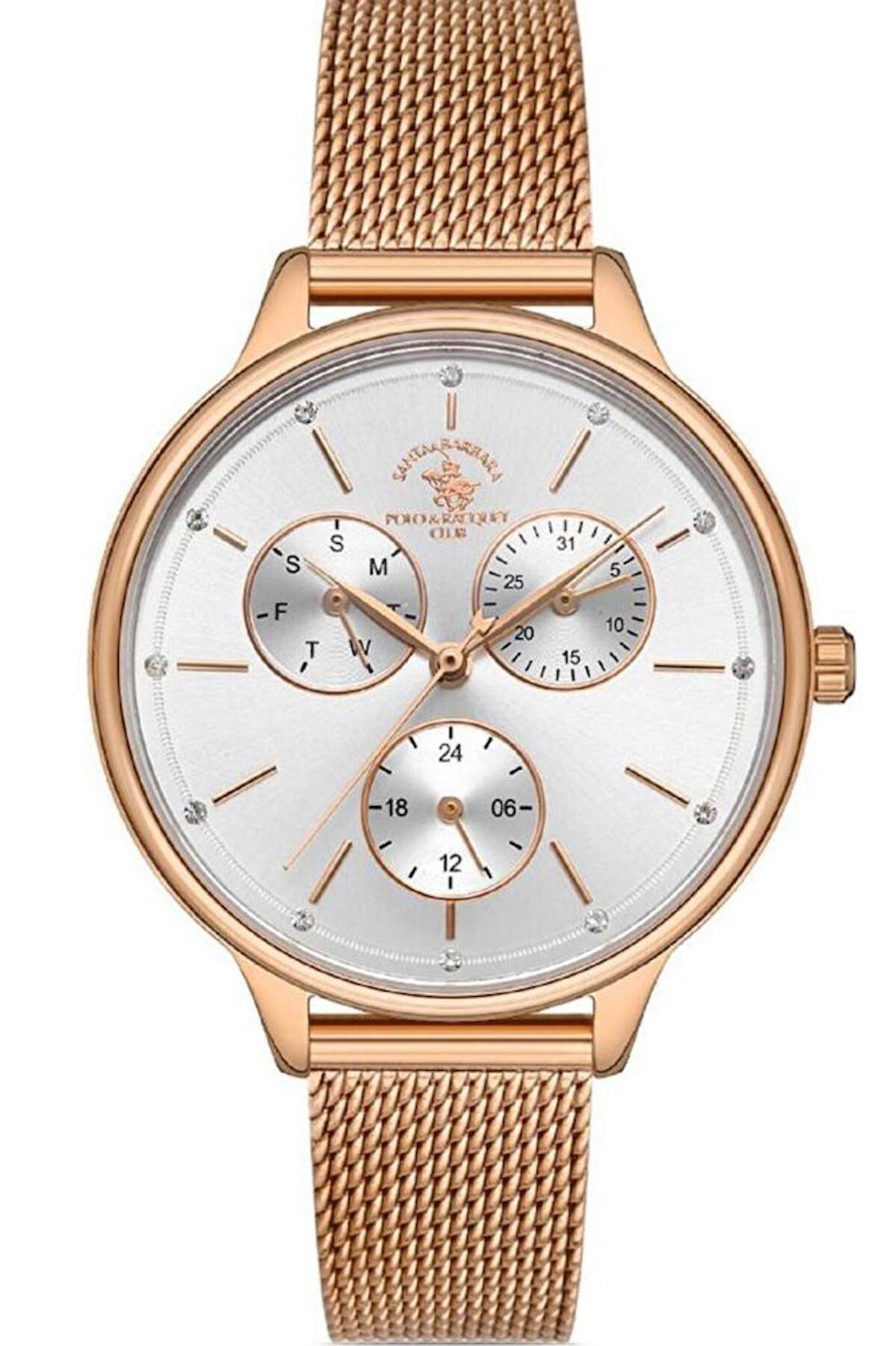 Santa Barbara Polo & Racquet Club SB.1.10315-5 Takvimli 34 mm Rose Gold Metal Kordon Analog Kadın Kol Saati