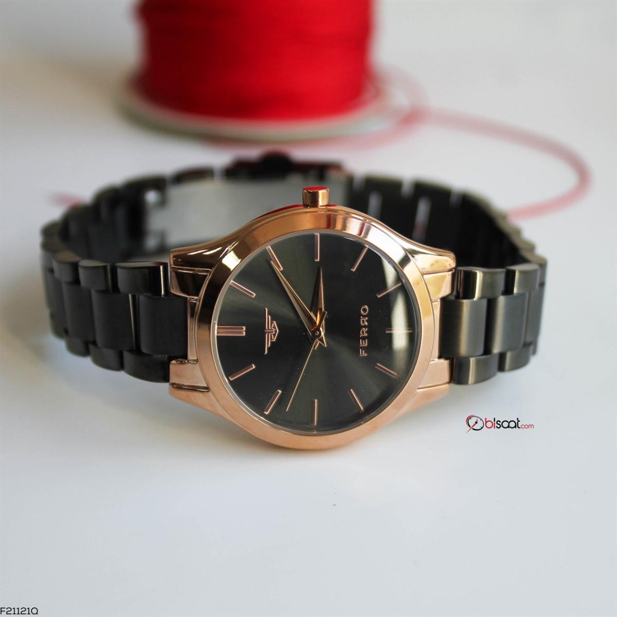 Ferro F21121Q 36 mm Siyah Metal Kordon Analog Kadın Kol Saati