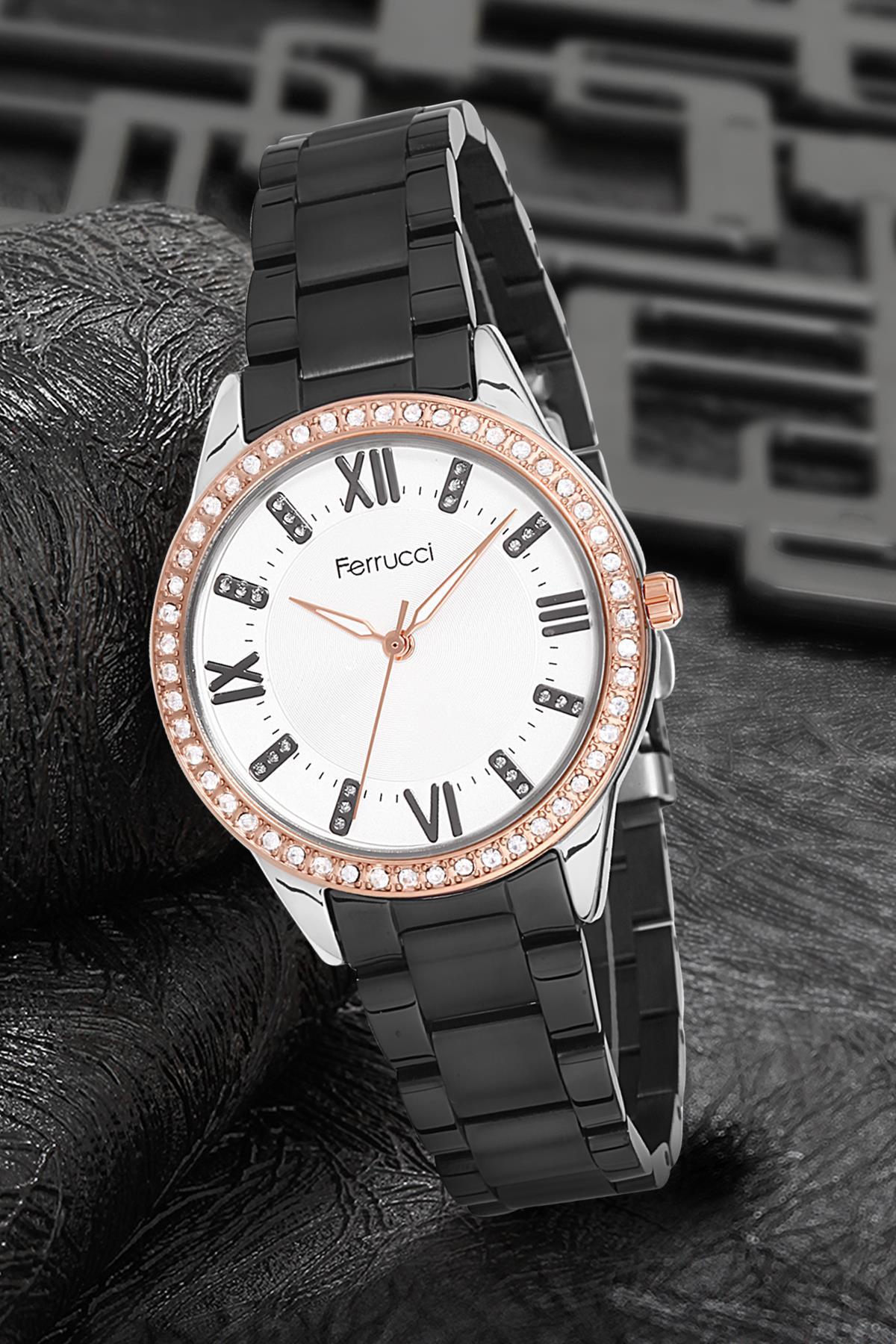 Ferrucci 9FM1616 38 mm Siyah Metal Kordon Analog Kadın Kol Saati