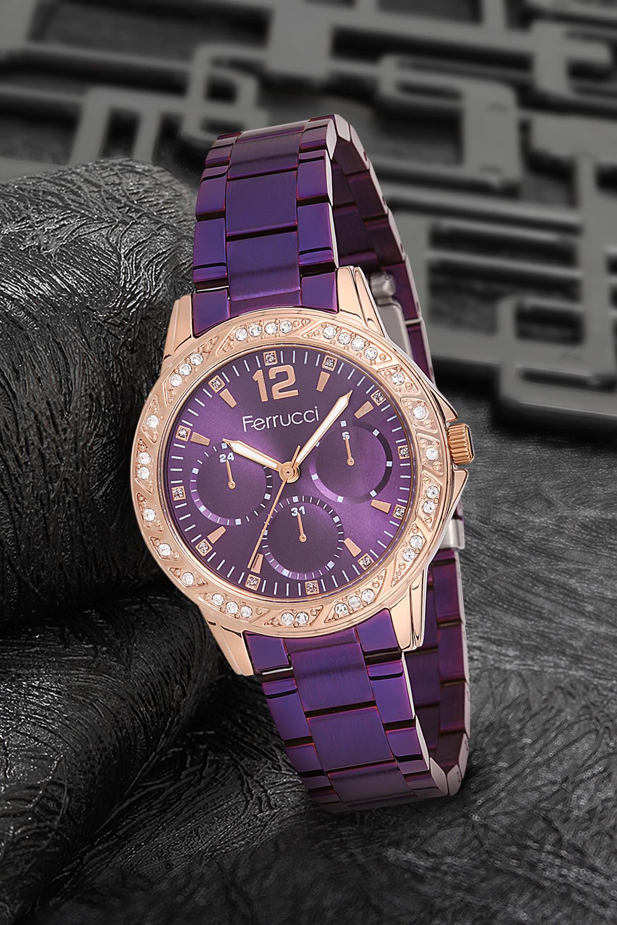Ferrucci 9FM2016 38 mm Mor Metal Kordon Analog Kadın Kol Saati