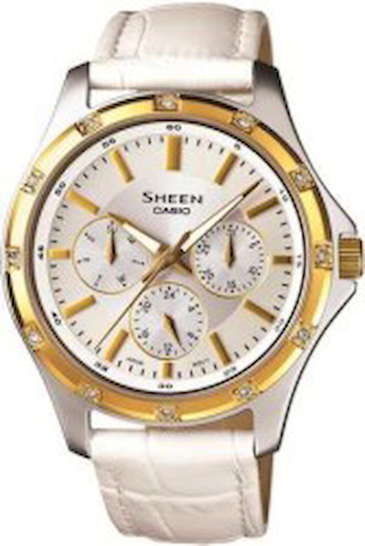 Casio SHE-3801GL-7ADR Takvimli 38.9 mm Beyaz Deri Kordon Analog Kadın Kol Saati