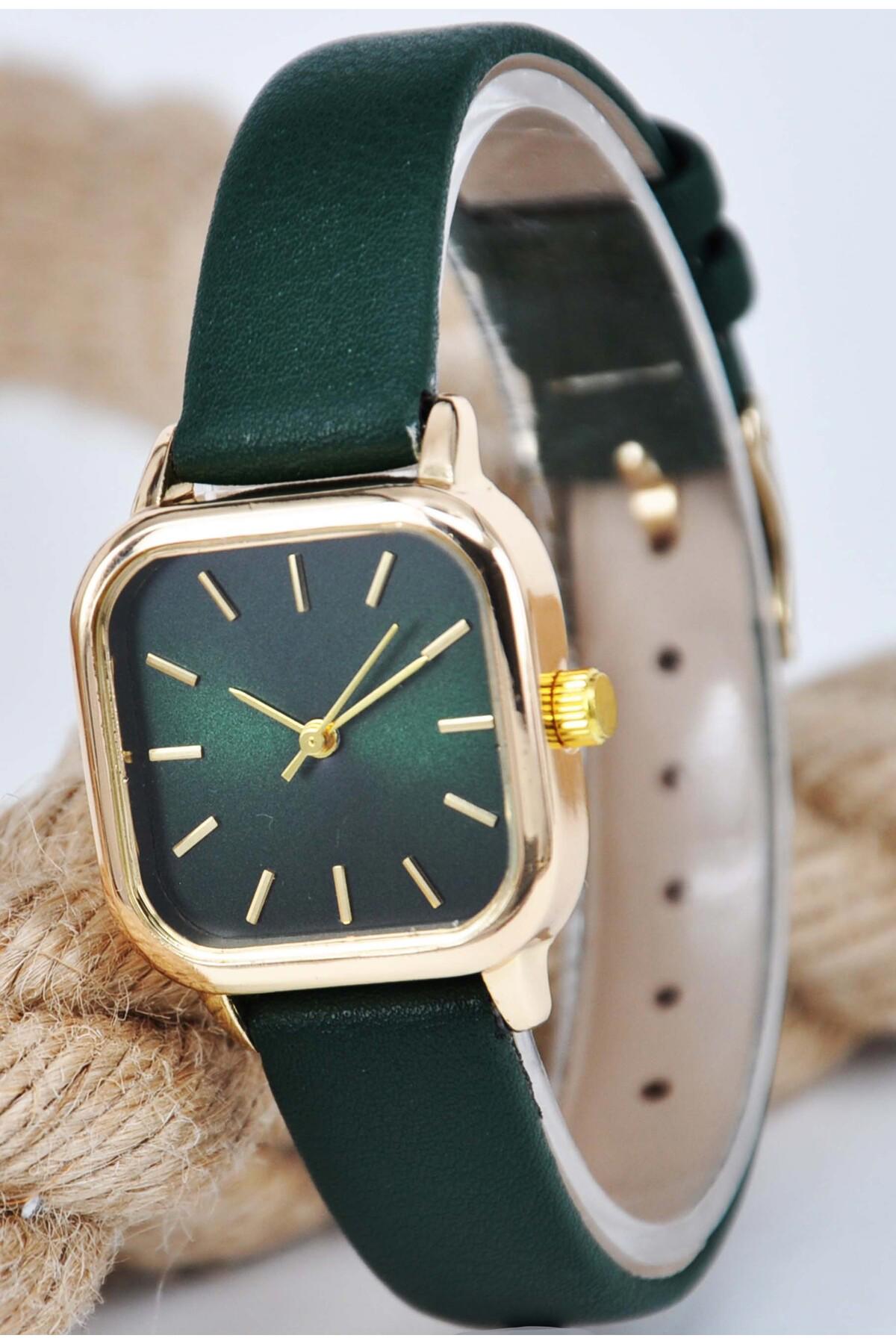 Sonsuzsaat SU-811-001 25 mm Yeşil Deri Kordon Analog Kadın Kol Saati