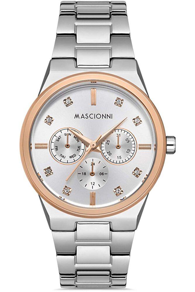 Mascionni Takvimli 38 mm Gri Metal Kordon Analog Kadın Kol Saati