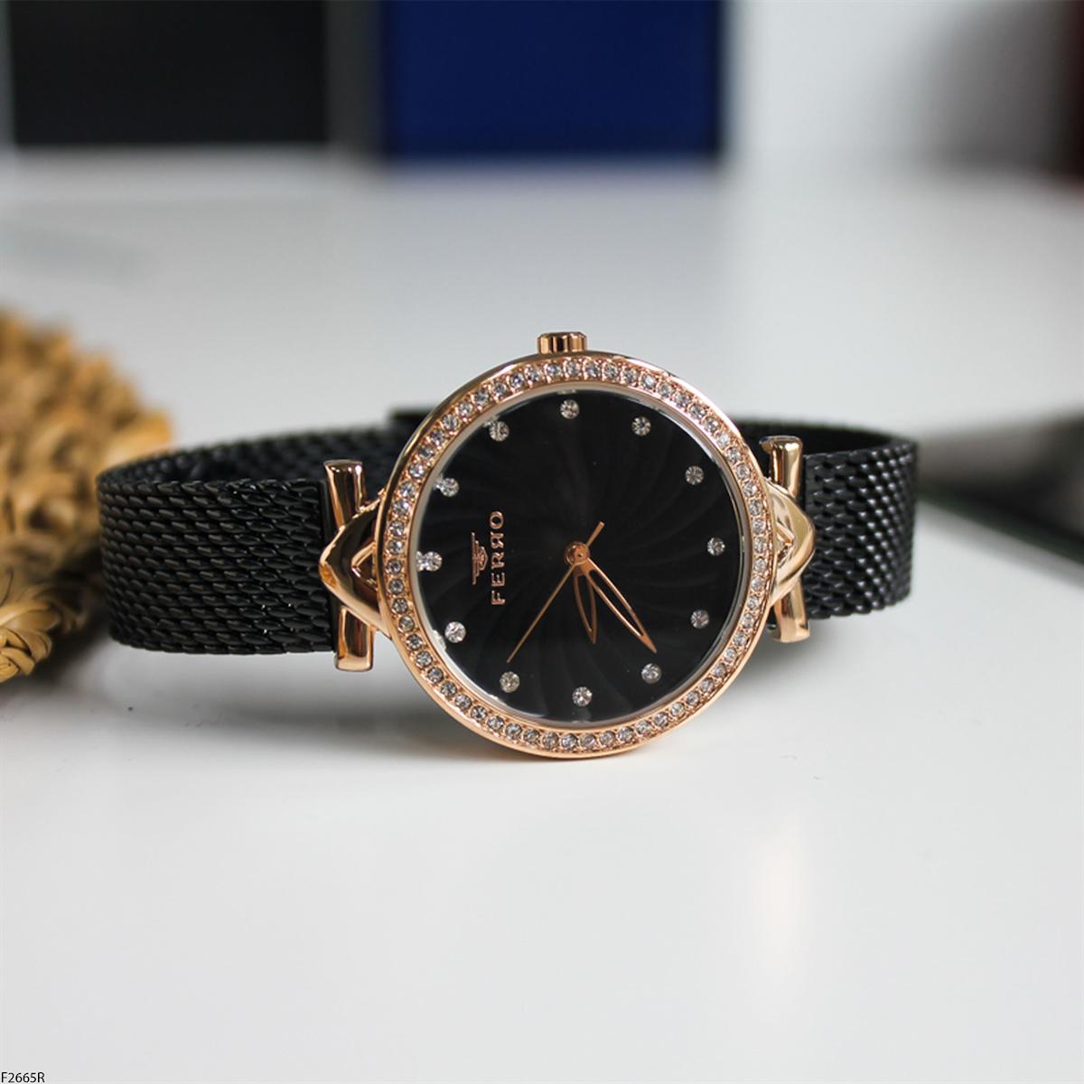 Ferro F2665R 36 mm Siyah Çelik Kordon Analog Kadın Kol Saati