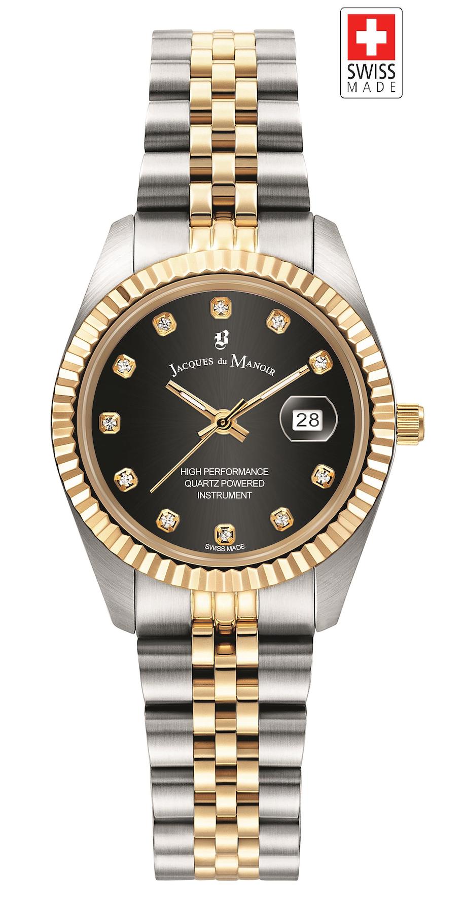 Jacques Du Manoir JWL01207 Takvimli 31 mm Altın-Gri Çelik Kordon Analog Kadın Kol Saati