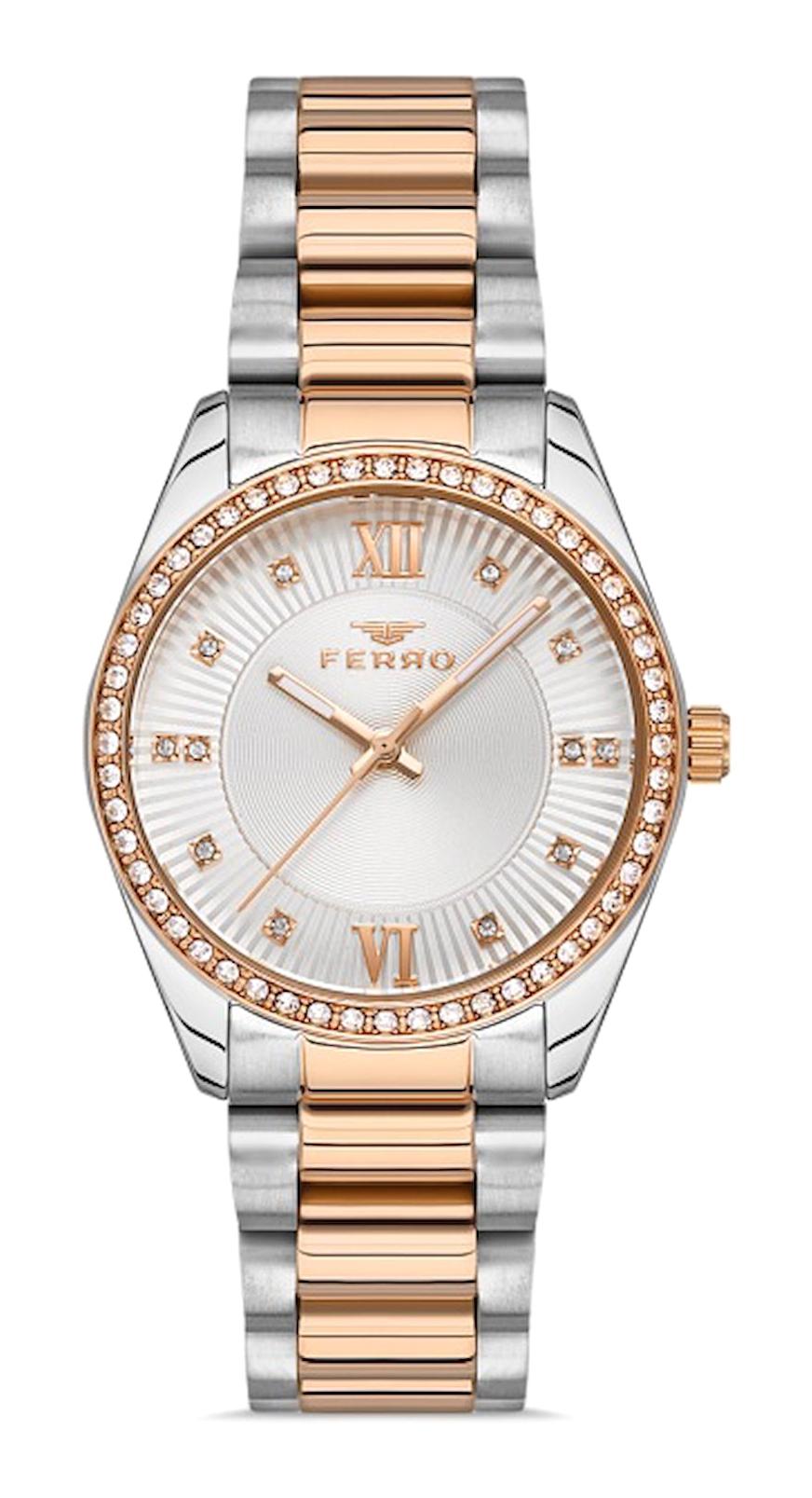 Ferro FL21263A-E 30 mm Gri-Rose Gold Metal Kordon Analog Kadın Kol Saati