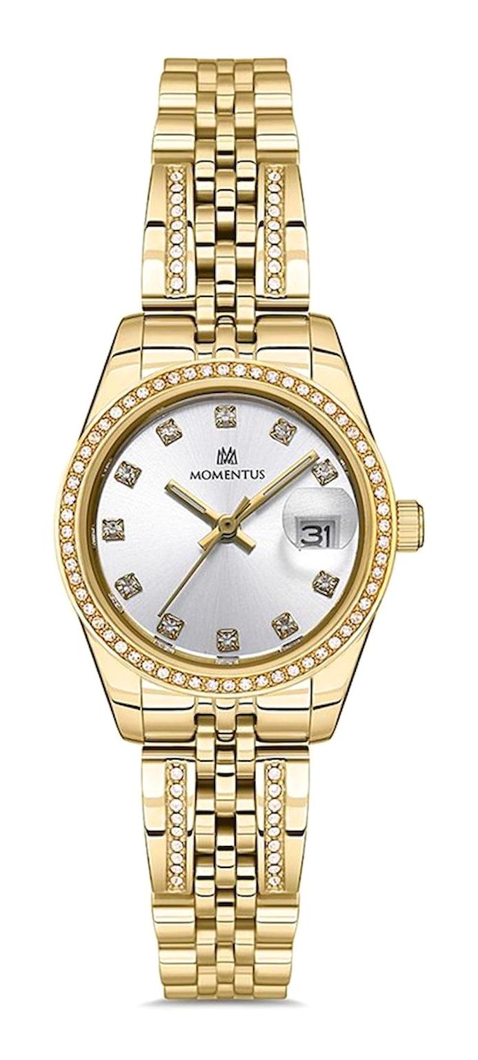 Momentus SS257G-02SG Takvimli 26 mm Altın Çelik Kordon Analog Kadın Kol Saati