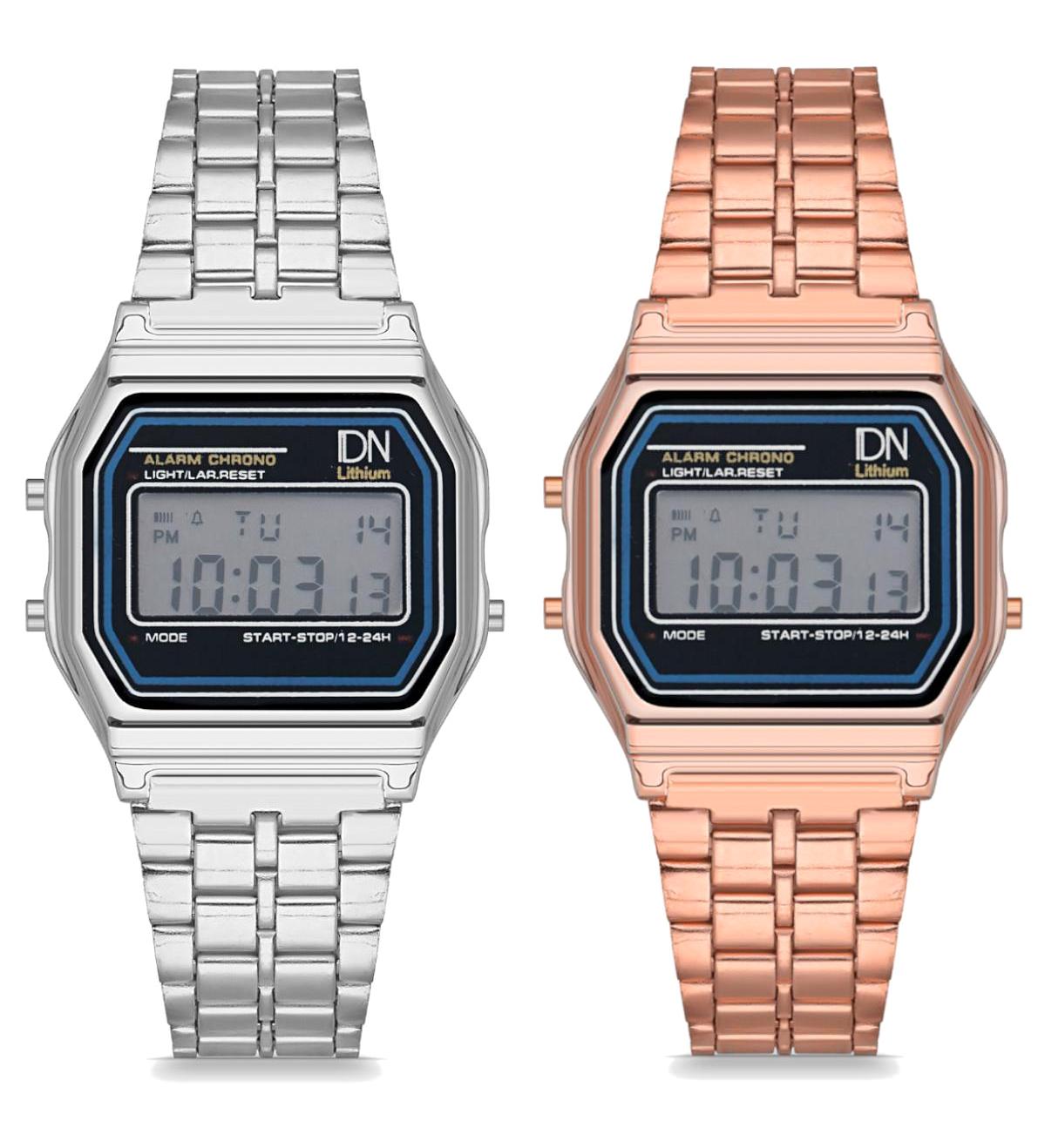 Duke Nickle Takvimli 33 mm Gri-Rose Gold Metal Kordon Dijital Unisex Kol Saati