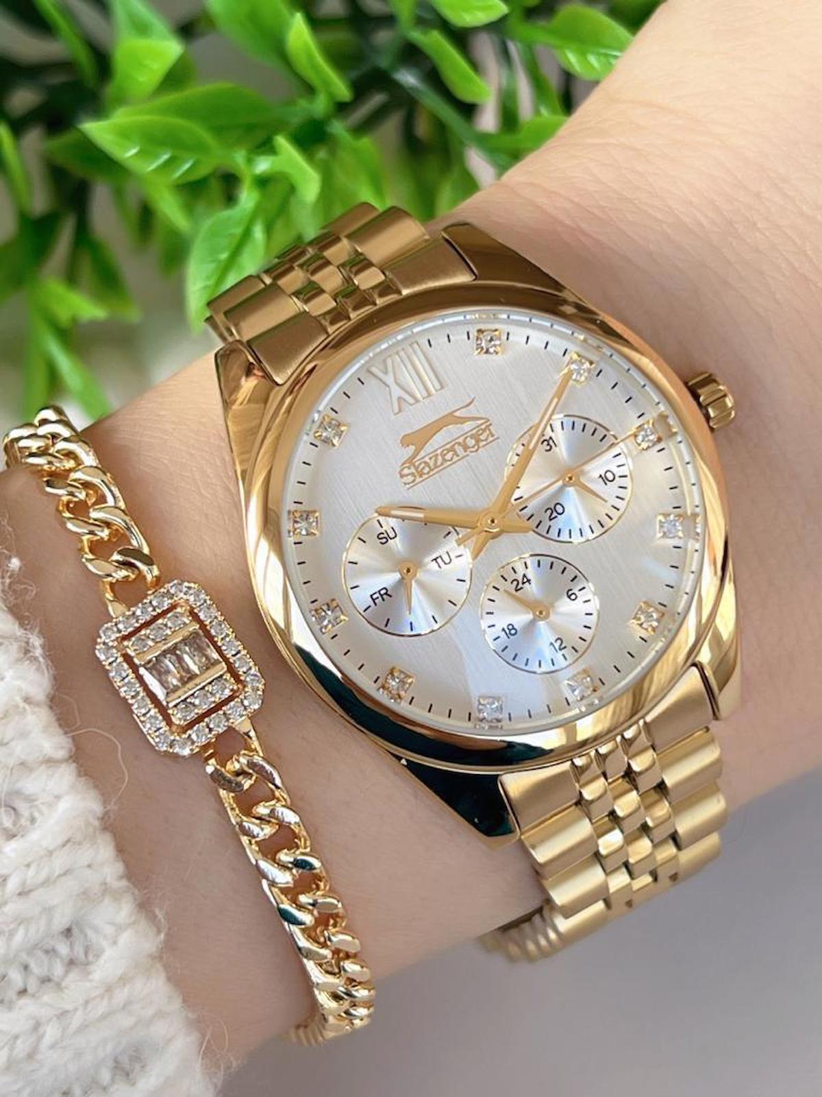 Slazenger SL.9.91990.4.04 Takvimli 36 mm Altın Çelik Kordon Analog Kadın Kol Saati