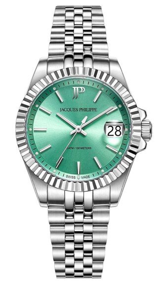 Jacques Philippe JPQLS5813X6LG Takvimli 32 mm Gri Çelik Kordon Analog Kadın Kol Saati
