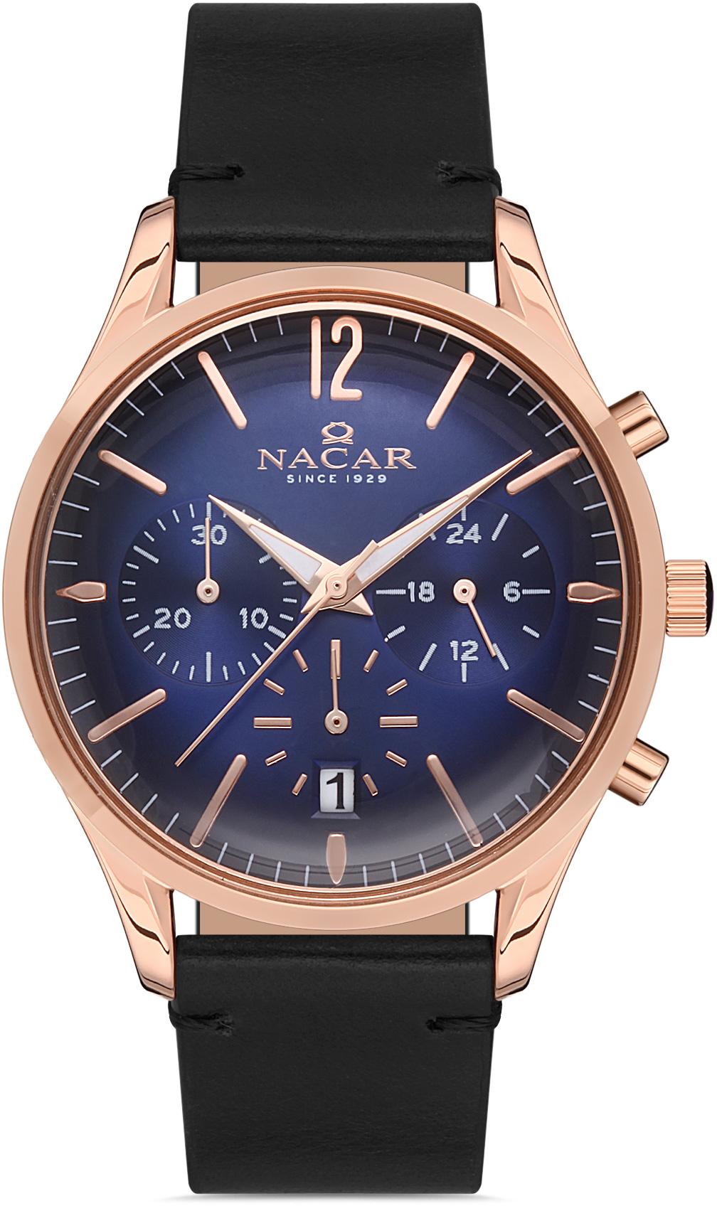 Nacar 25-390167-RLL1 Takvimli 38 mm Siyah Deri Kordon Analog Kadın Kol Saati