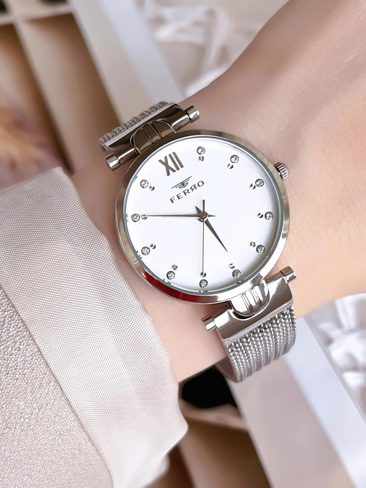 Ferro 21318 36 mm Gri Hasır Kordon Analog Kadın Kol Saati