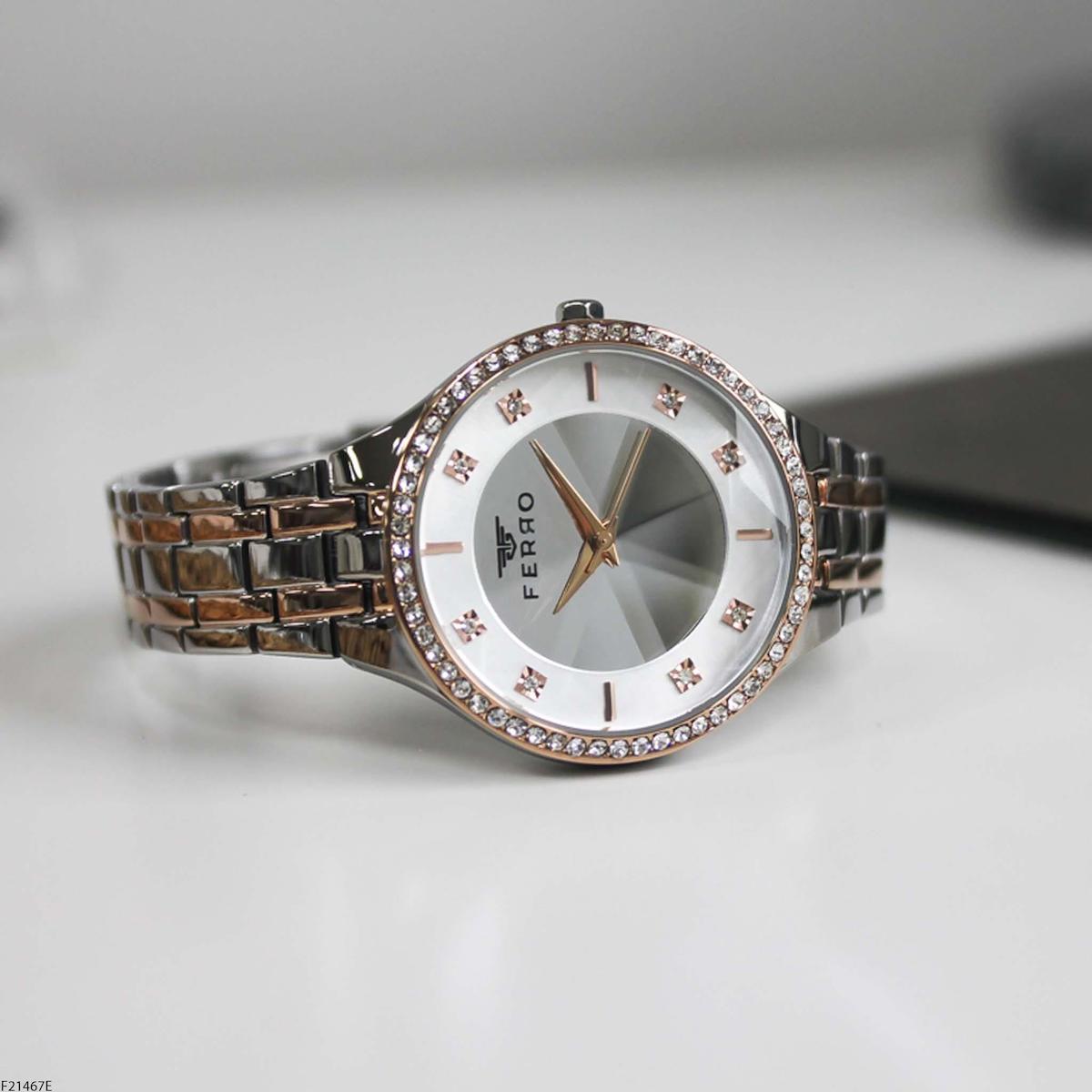 Ferro F21467E 36 mm Gri-Rose Gold Çelik Kordon Analog Kadın Kol Saati