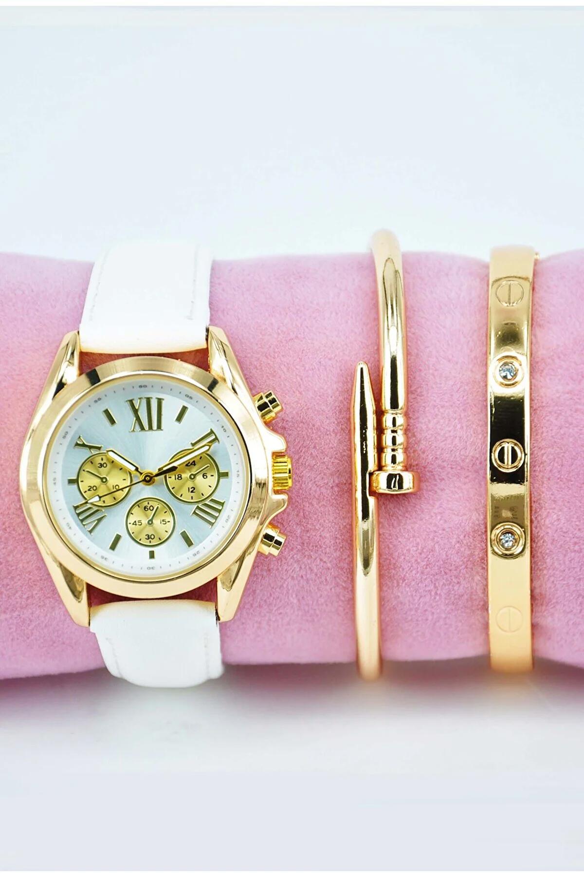 Storeay STA-140 36-40 mm Beyaz Deri Kordon Analog Kadın Kol Saati