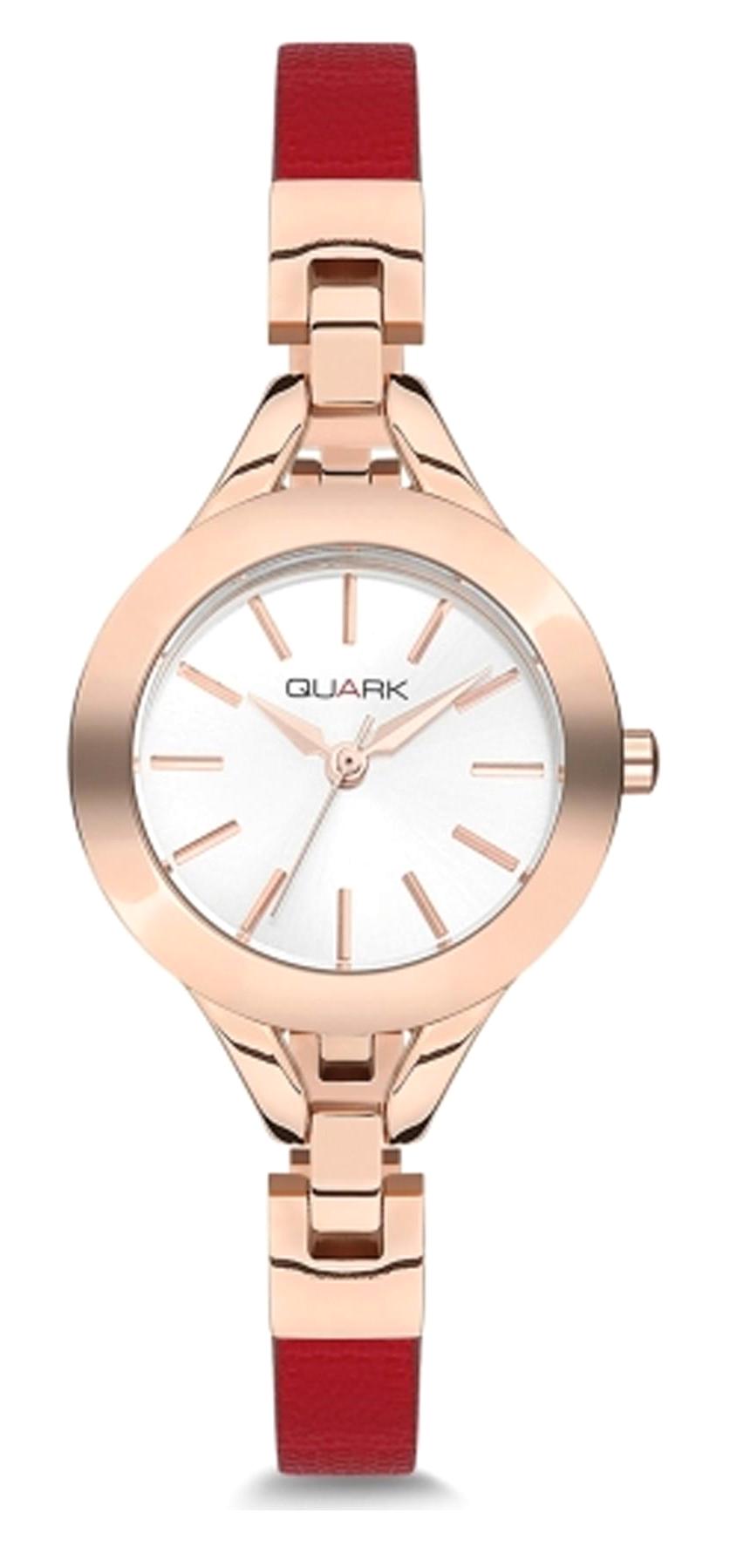 Quark QC-301RG-7A4 30 mm Kırmızı Deri Kordon Analog Kadın Kol Saati